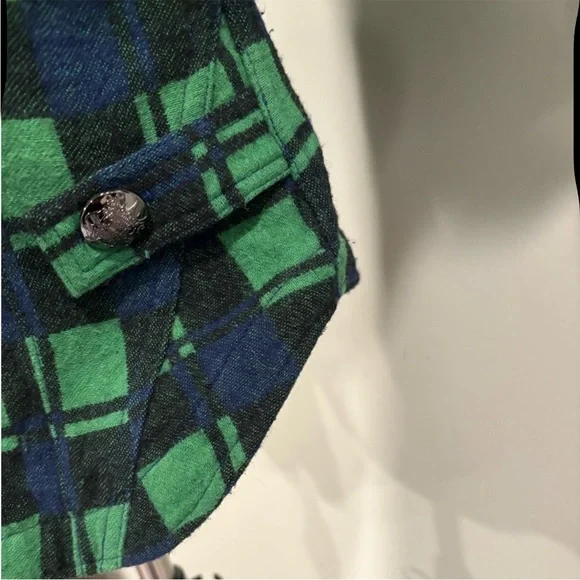 Moose Knuckles Green and Blue Plaid Women's Button Down Shirt - Picture 7 of 12